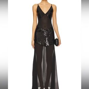 Anthropologie Dark Brown Sequin Sheer Maxi Dress